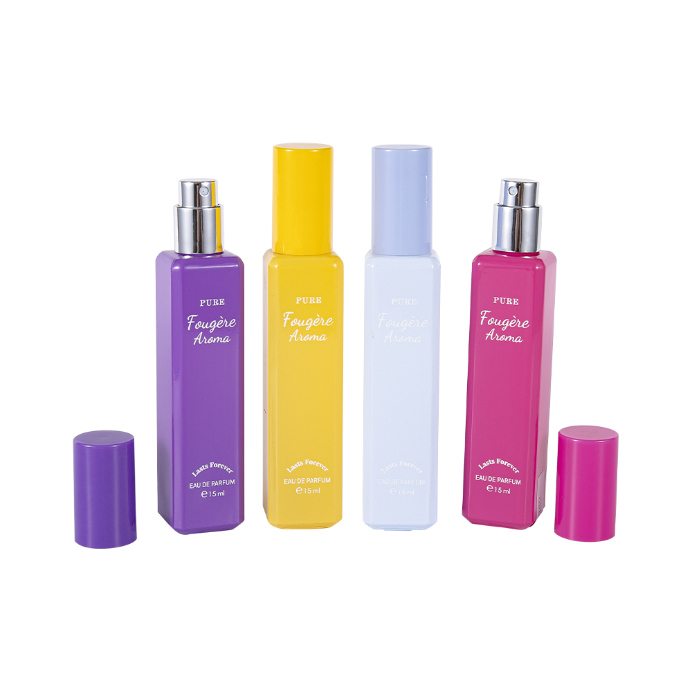 GC4222-WJ2369 15ml sklenená fľaša na parfumy s malým objemom a farebným PP plastovým uzáverom