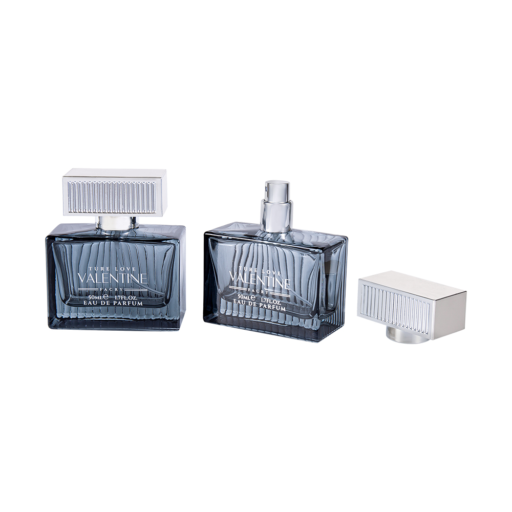 KY1111-WJ2092 50ml sklenená fľaša na parfumy s vertikálnym prúžkom a plastovým krycím prúžkom UV ABS