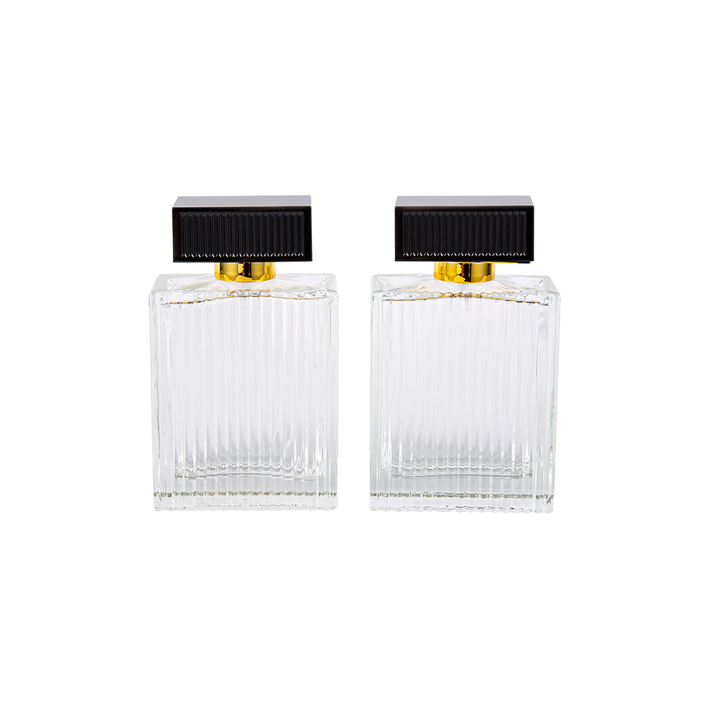 KY1112-WJ2092 100ml zvislé prúžky Sklenená fľaša na parfumy s plastovými krycími prúžkami abs