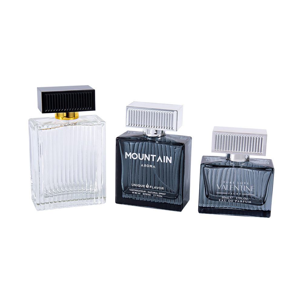 KY1112-WJ2092 100ml zvislé prúžky Sklenená fľaša na parfumy s plastovými krycími prúžkami abs