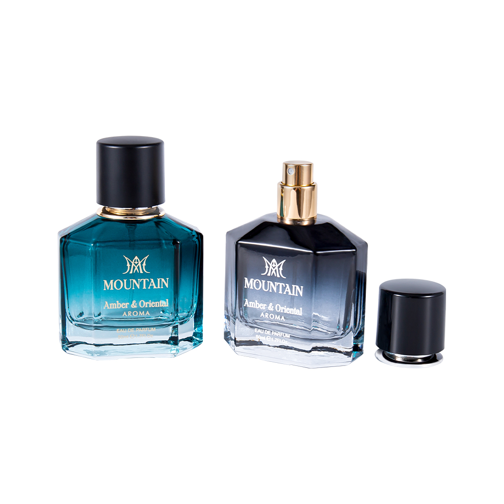 GC4030-WJ2099 50ml sklenená fľaša na parfumy s povrchovou potlačou a páskou na razenie za horúca PP Abs UV uzáver parfumu