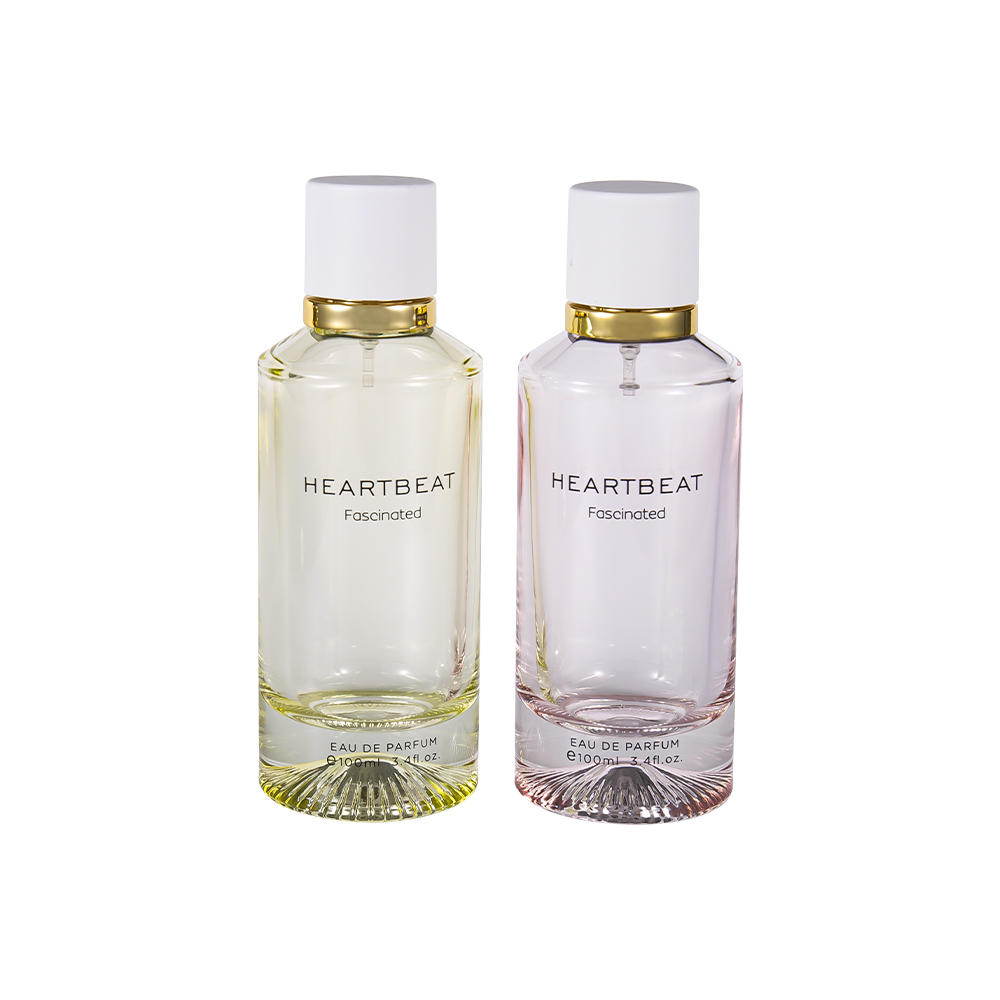 GC4406-WJ2326 100 ml vzorovaná fľaša na parfum na dne s bielym uzáverom a veľkým hliníkovým krúžkom